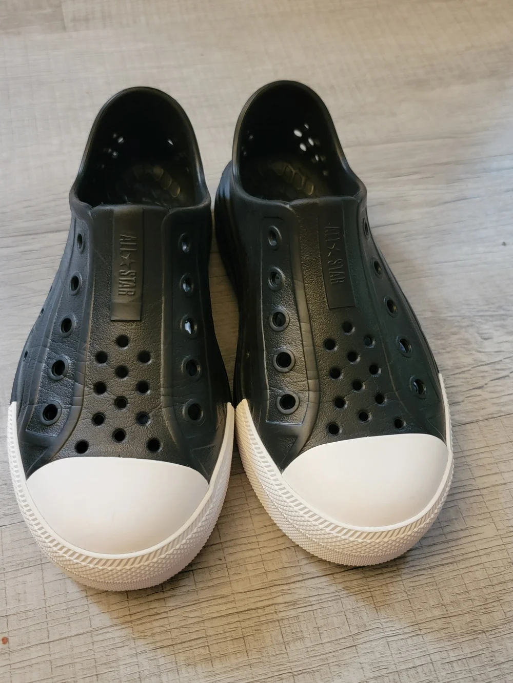Converse Kids Black Slip-On Rubber Sandals with White Toe Caps